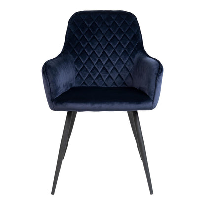House Nordic ApS - Harbo Eetkamerstoel - Blauw, Fluweel, Zwarte metalen poten - Set van 2 - Deco Delights