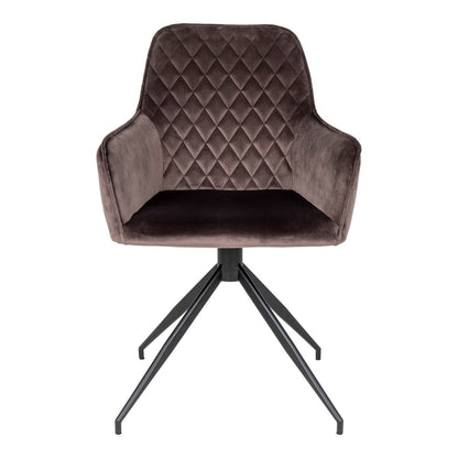 House Nordic ApS - Harbo Eetkamerstoel met Draaiknop - Lichtbruin, Fluweel, Zwarte metalen poten - Deco Delights