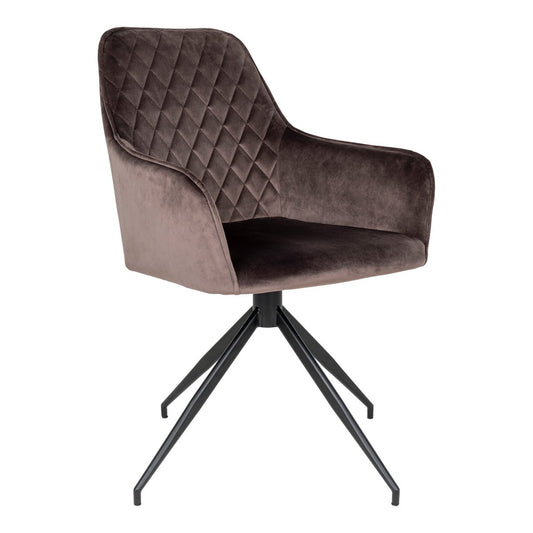 House Nordic ApS - Harbo Eetkamerstoel met Draaiknop - Lichtbruin, Fluweel, Zwarte metalen poten - Deco Delights