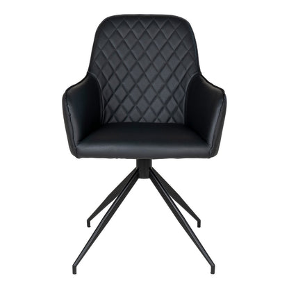 House Nordic ApS - Harbo eetkamerstoel met draaiknop - Zwart, PU-leer, zwarte metalen poten - Deco Delights