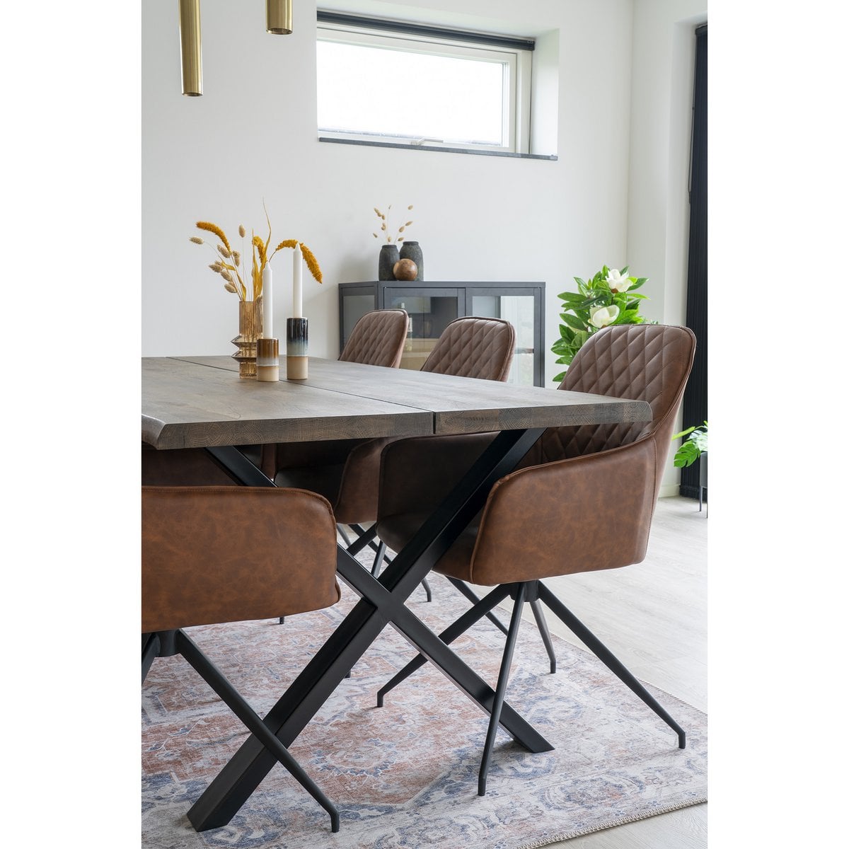 House Nordic ApS - Havana Vloerkleed - Chenille Polyester, Blauw/Oranje - 160x230 cm - Deco Delights