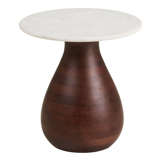 House Nordic ApS - Heide Bijzettafel, mangohout/marmer, donkerbruin/wit, ø40x41 cm - Deco Delights