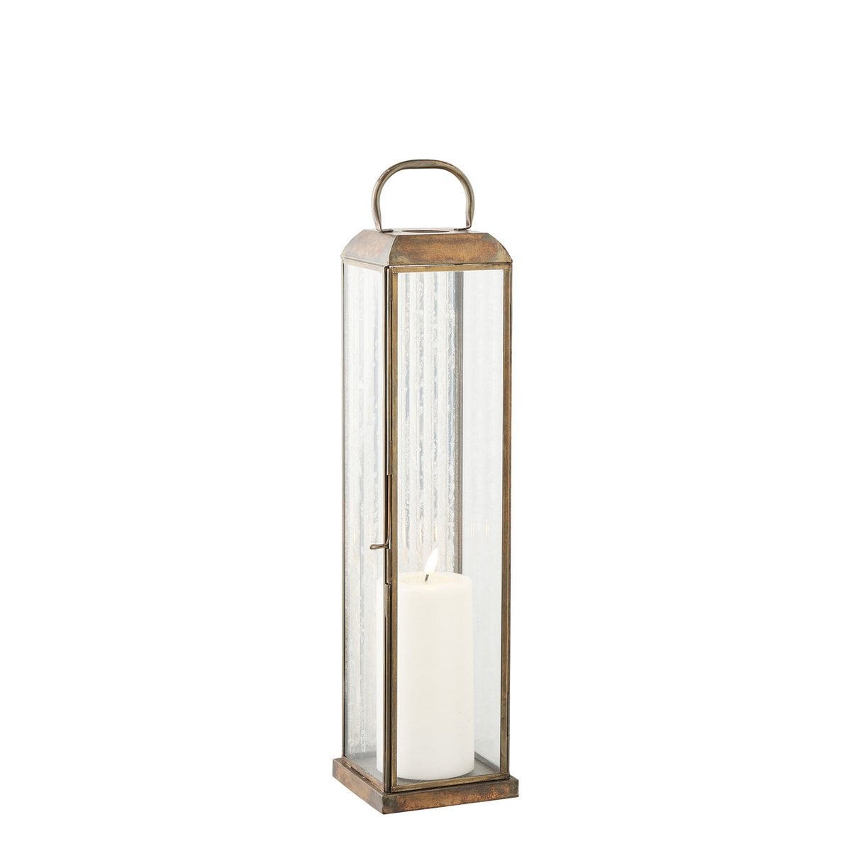 House Nordic ApS - Herslev Lantaarn, glas/metaal, antiek messing look, 12x12x49 cm - Deco Delights