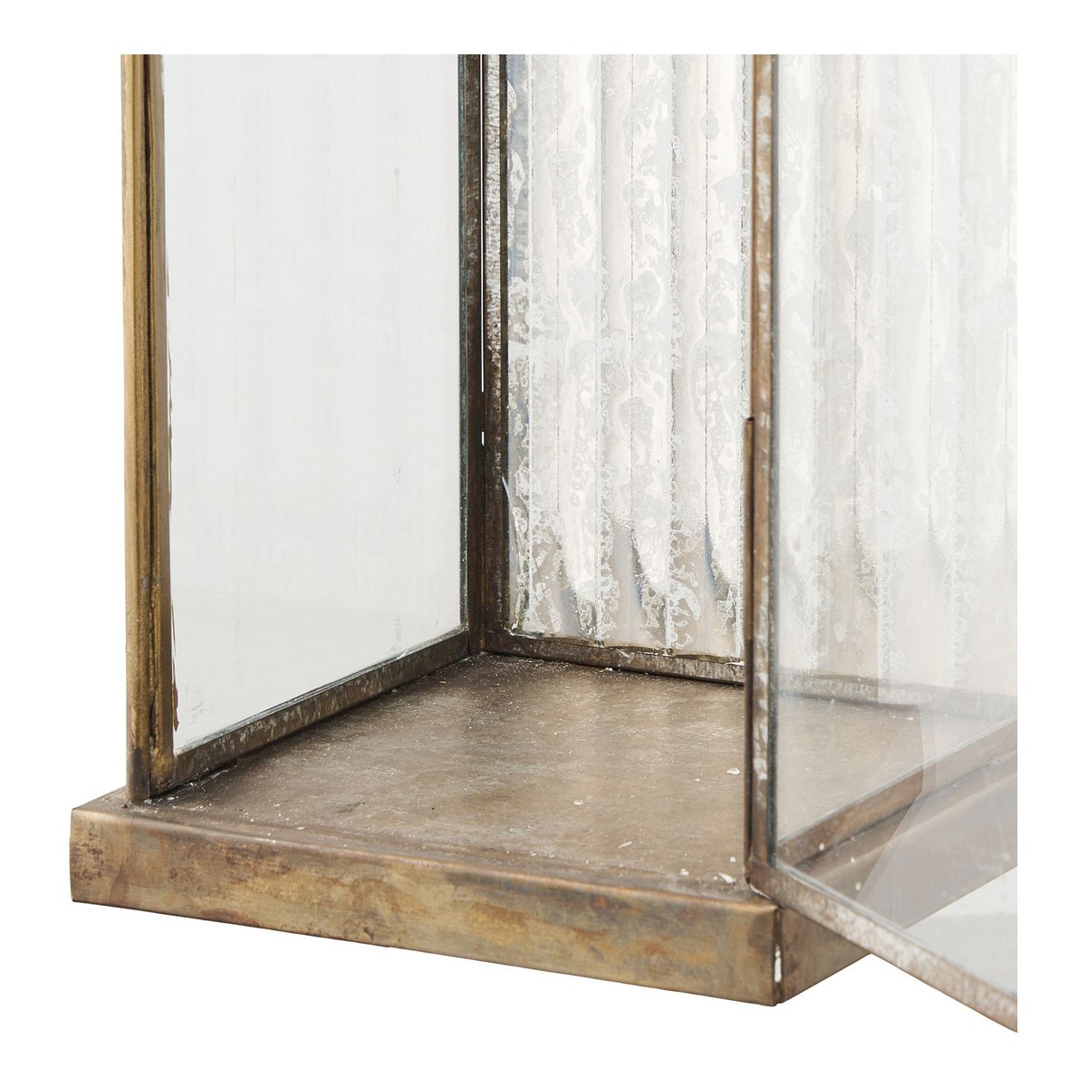 House Nordic ApS - Herslev Lantaarn, glas/metaal, antiek messing look, 12x12x60 cm - Deco Delights