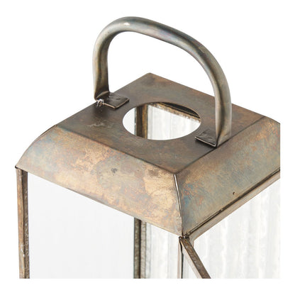 House Nordic ApS - Herslev Lantaarn, glas/metaal, antiek messing look, 12x12x60 cm - Deco Delights