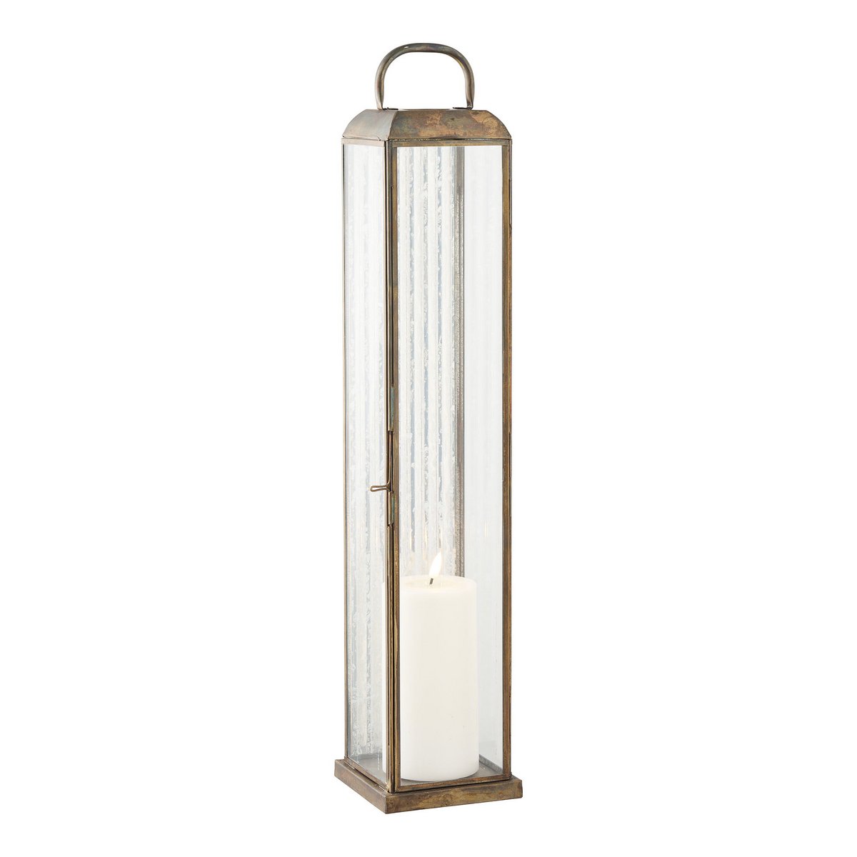 House Nordic ApS - Herslev Lantaarn, glas/metaal, antiek messing look, 12x12x60 cm - Deco Delights