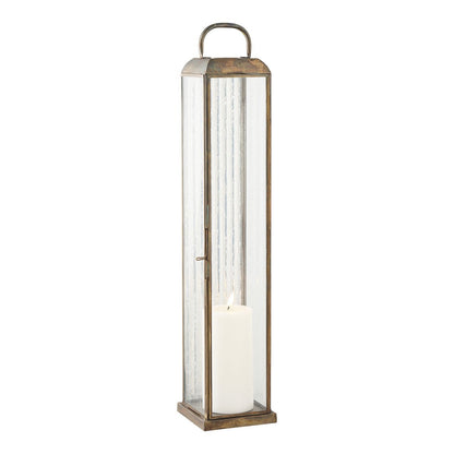 House Nordic ApS - Herslev Lantaarn, glas/metaal, antiek messing look, 12x12x60 cm - Deco Delights