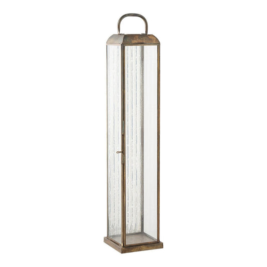 House Nordic ApS - Herslev Lantaarn, glas/metaal, antiek messing look, 12x12x60 cm - Deco Delights
