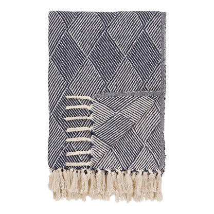 House Nordic ApS - Izmir Plaid - Blauw, Katoen, Polyester, 130x180 cm - Deco Delights
