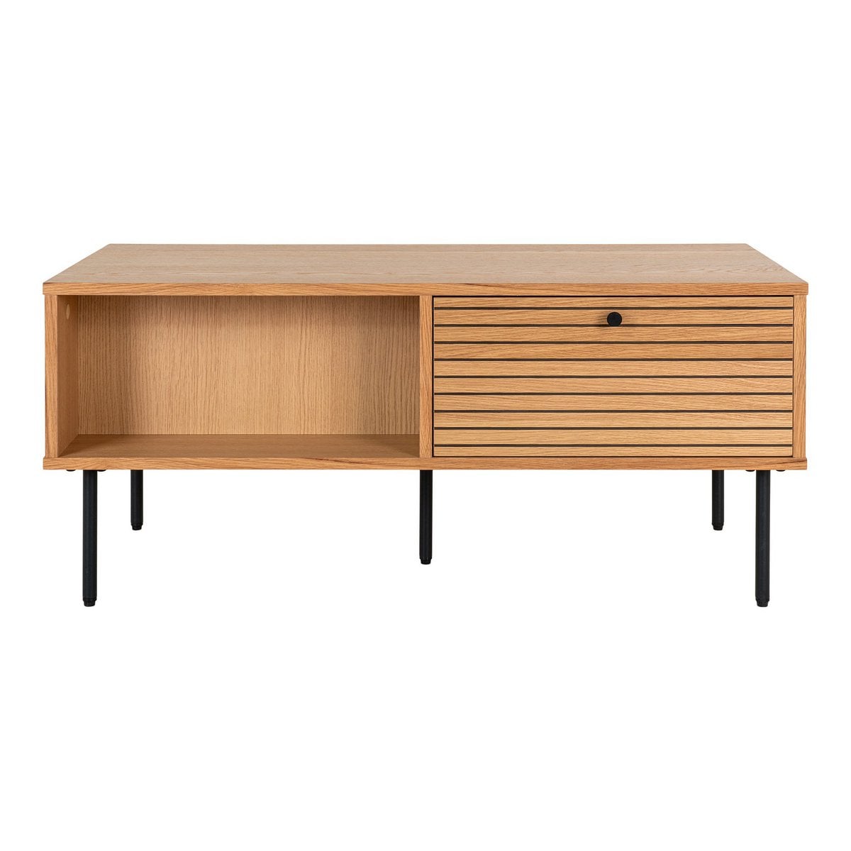 House Nordic ApS - Kyoto Coffee Table - Salontafel, eikenfineer, zwart metalen poten, 2 laden, 50x100x45 cm - Deco Delights