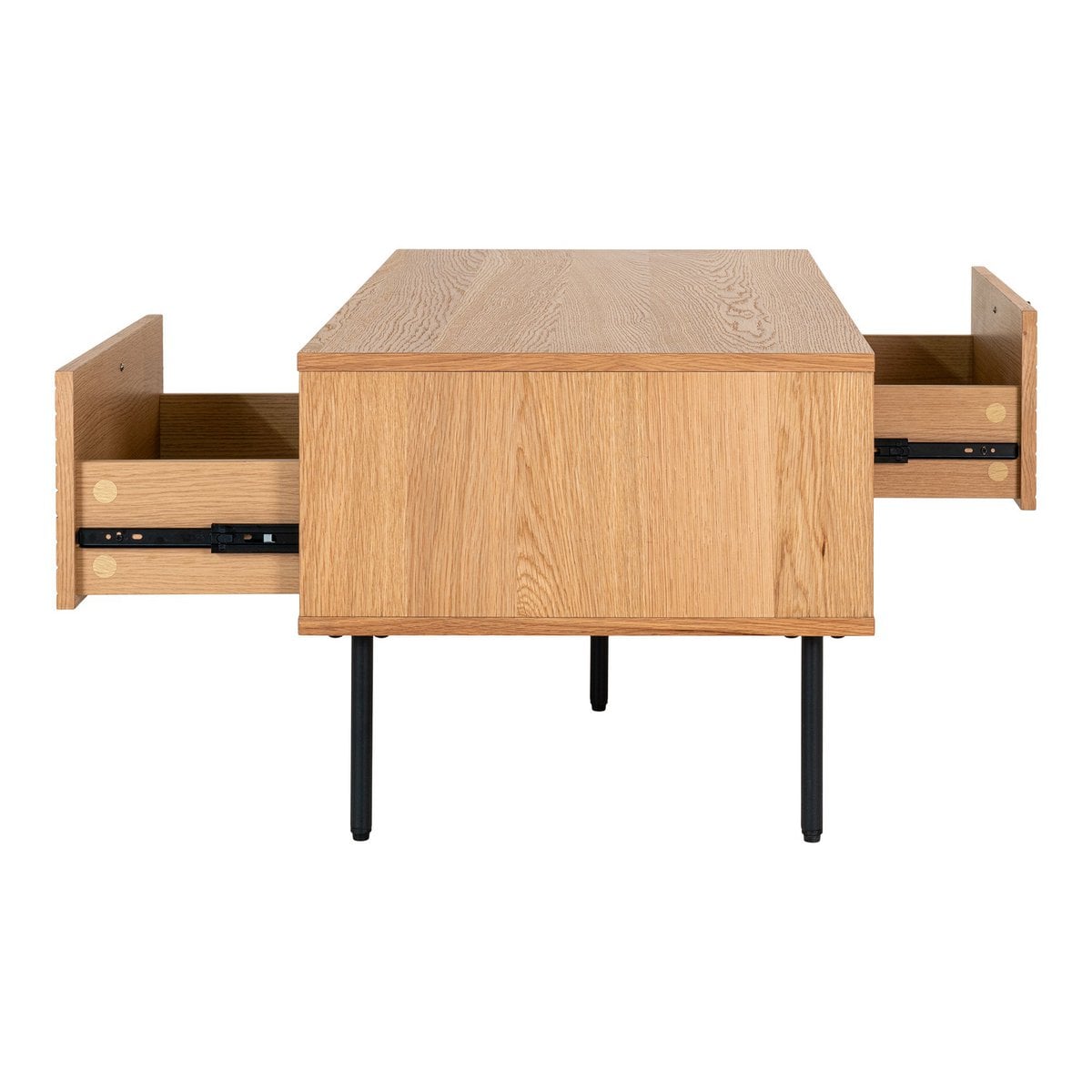 House Nordic ApS - Kyoto Coffee Table - Salontafel, eikenfineer, zwart metalen poten, 2 laden, 50x100x45 cm - Deco Delights