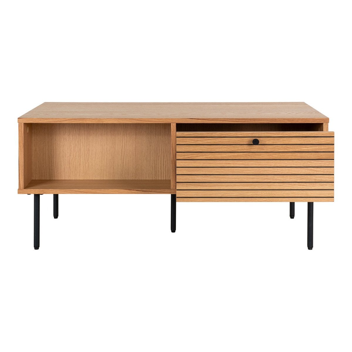 House Nordic ApS - Kyoto Coffee Table - Salontafel, eikenfineer, zwart metalen poten, 2 laden, 50x100x45 cm - Deco Delights