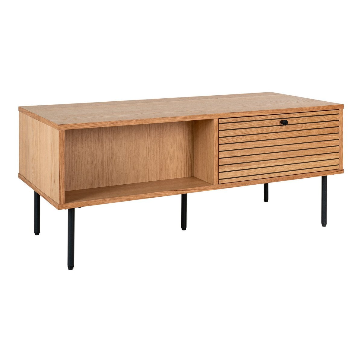 House Nordic ApS - Kyoto Coffee Table - Salontafel, eikenfineer, zwart metalen poten, 2 laden, 50x100x45 cm - Deco Delights