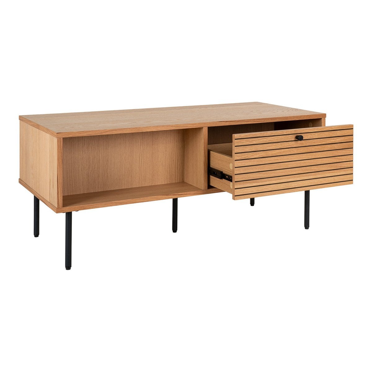 House Nordic ApS - Kyoto Coffee Table - Salontafel, eikenfineer, zwart metalen poten, 2 laden, 50x100x45 cm - Deco Delights