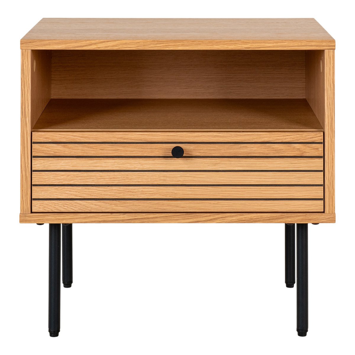 House Nordic ApS - Kyoto Side Table - Bijzettafel, eikenfineer, zwart metalen poten, 1 lade, 50x40x50 cm - Deco Delights