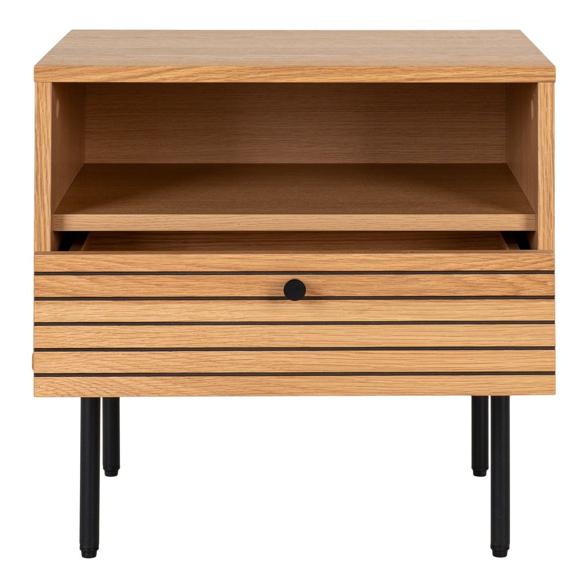 House Nordic ApS - Kyoto Side Table - Bijzettafel, eikenfineer, zwart metalen poten, 1 lade, 50x40x50 cm - Deco Delights
