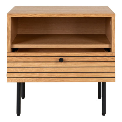 House Nordic ApS - Kyoto Side Table - Bijzettafel, eikenfineer, zwart metalen poten, 1 lade, 50x40x50 cm - Deco Delights