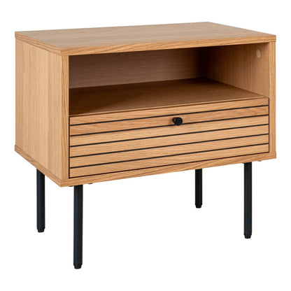 House Nordic ApS - Kyoto Side Table - Bijzettafel, eikenfineer, zwart metalen poten, 1 lade, 50x40x50 cm - Deco Delights