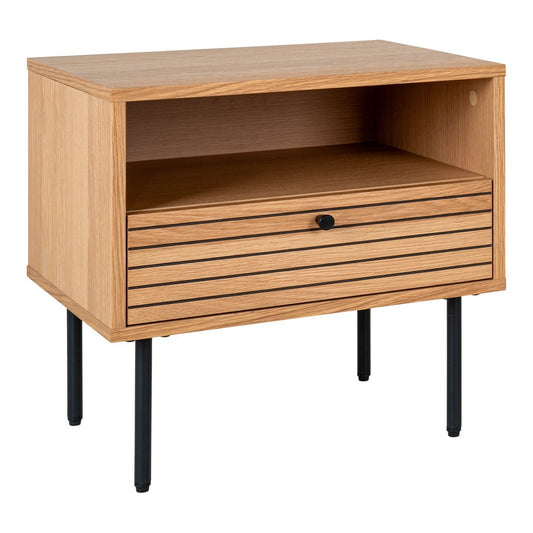 House Nordic ApS - Kyoto Side Table - Bijzettafel, eikenfineer, zwart metalen poten, 1 lade, 50x40x50 cm - Deco Delights