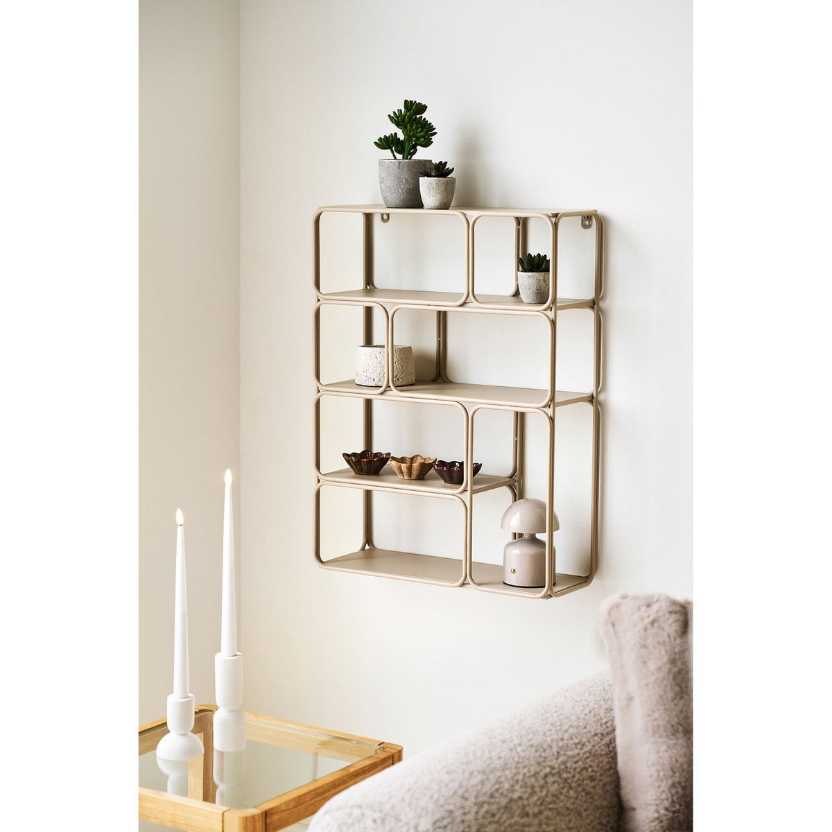 House Nordic ApS - Lanciano Wandplank, metaal, beige, 48x18x64 cm - Deco Delights