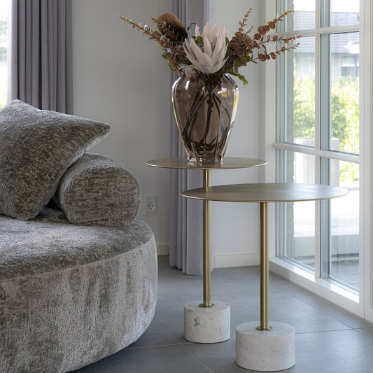 House Nordic ApS - Lecco Bijzettafel - Messing/Marmer, Marmer, Staal, 51x52cm - Deco Delights