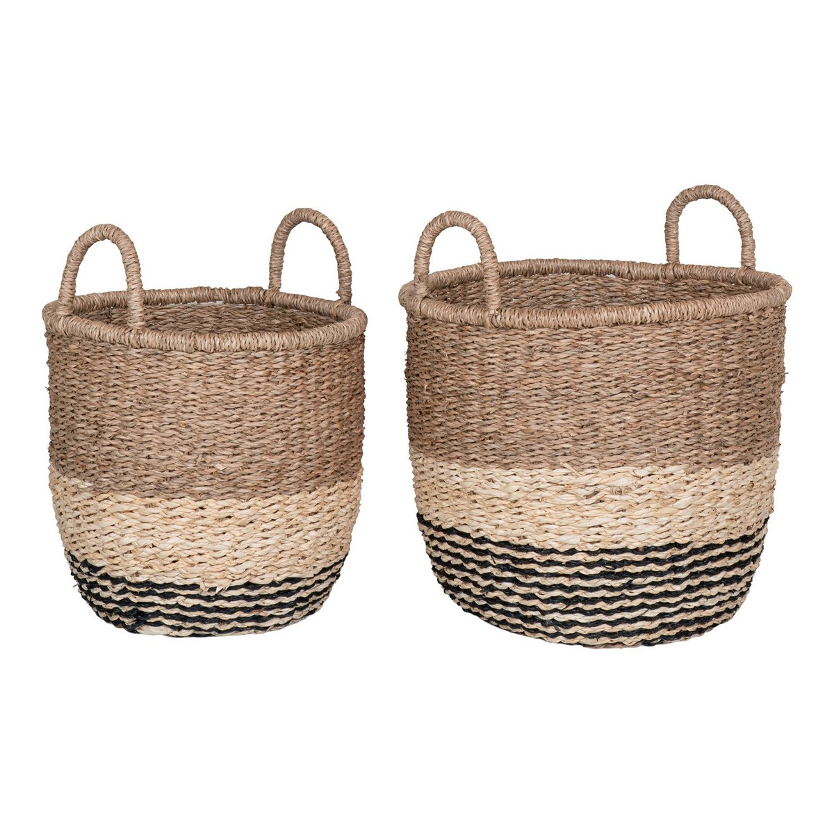 House Nordic ApS - Lima Basket - Mand in zeegras, natuur/bruin/zwart, set van 2 - Deco Delights