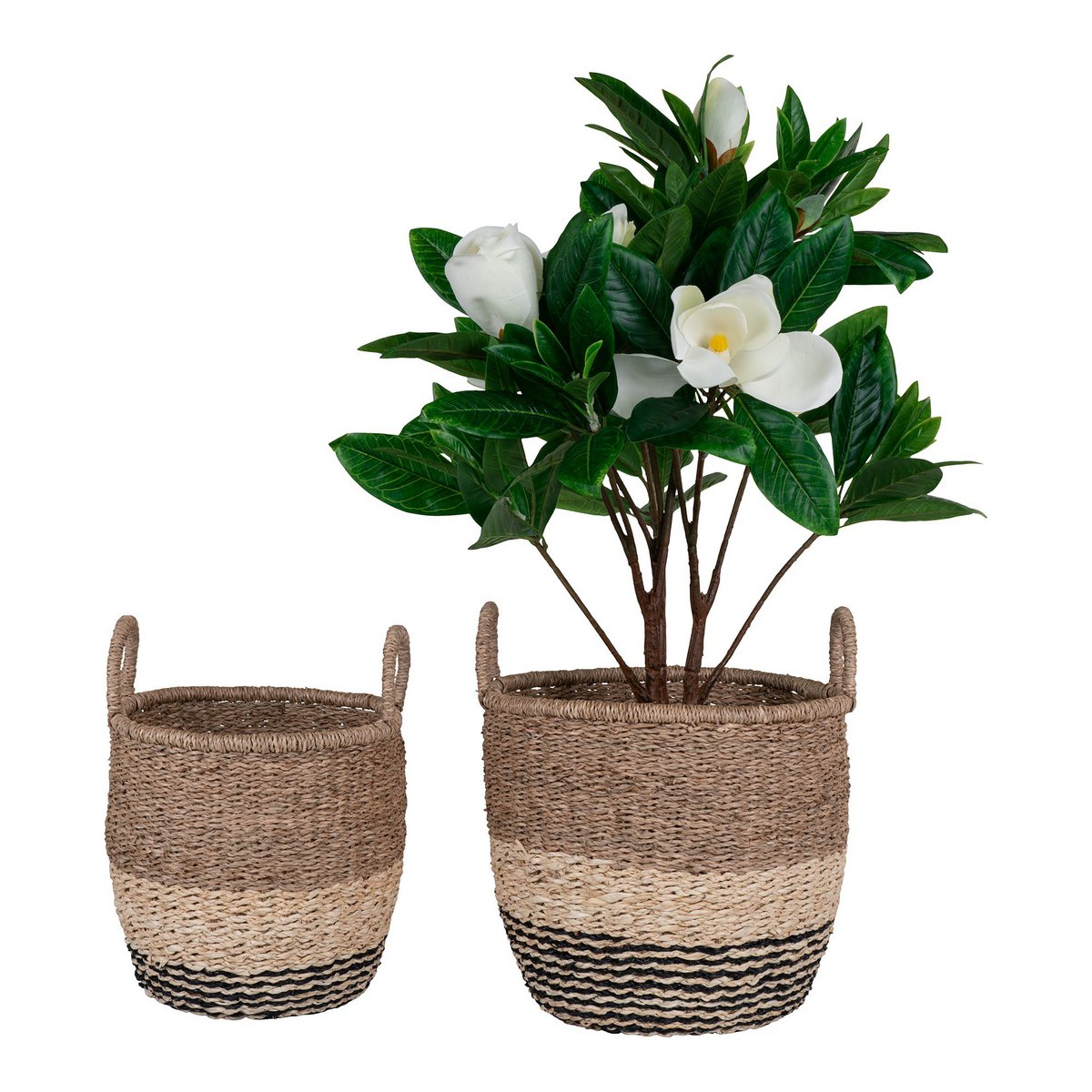 House Nordic ApS - Lima Basket - Mand in zeegras, natuur/bruin/zwart, set van 2 - Deco Delights