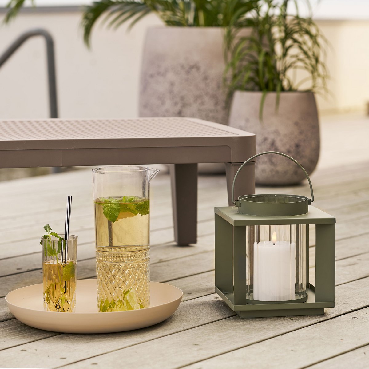 House Nordic ApS - Lohals Lantaarn, glas/metaal, groen, 18x18x20,5 cm - Deco Delights