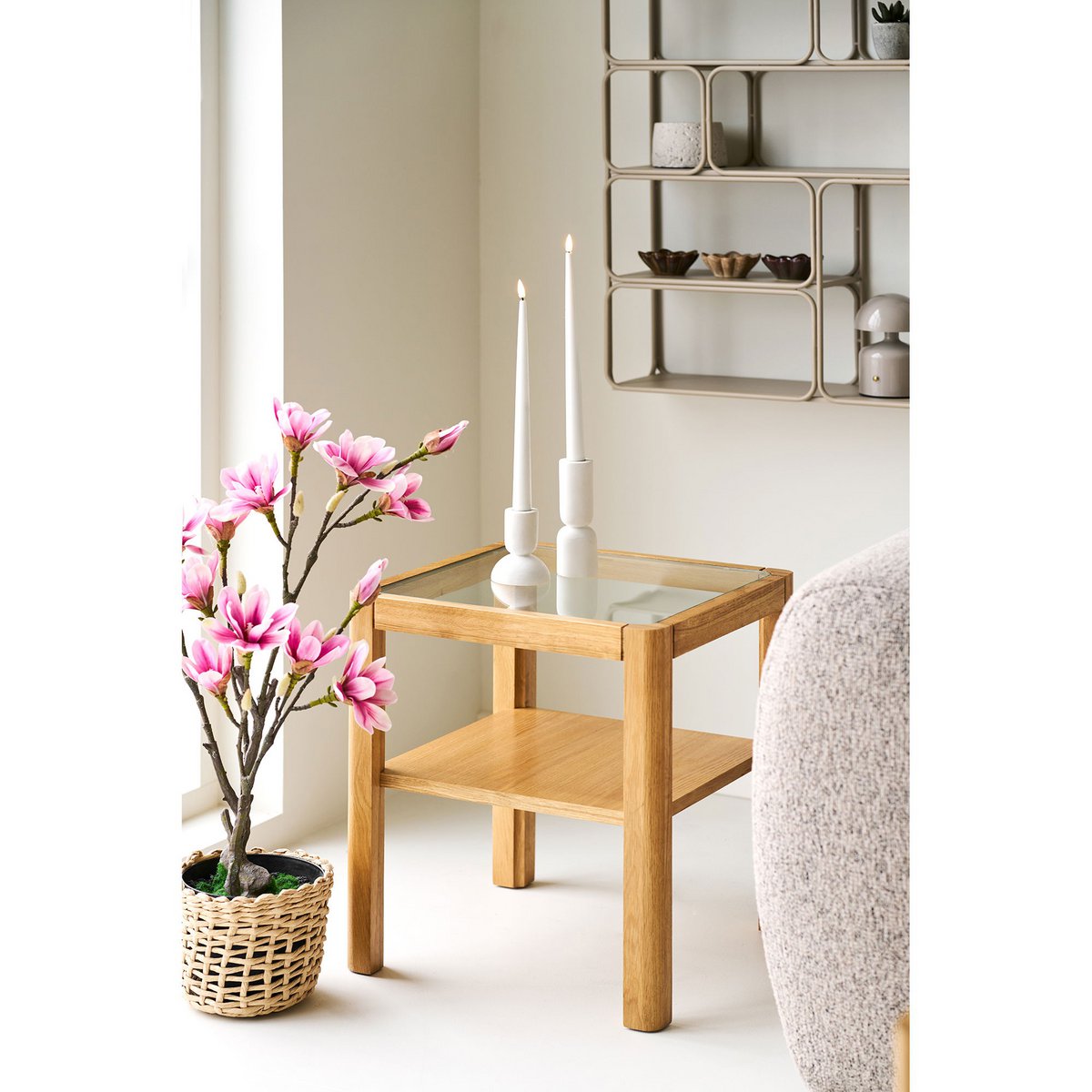 House Nordic ApS - Lourmarin Bijzettafel, eiken/eikenfineer/gehard glas, naturel, 40x40x45 cm - Deco Delights