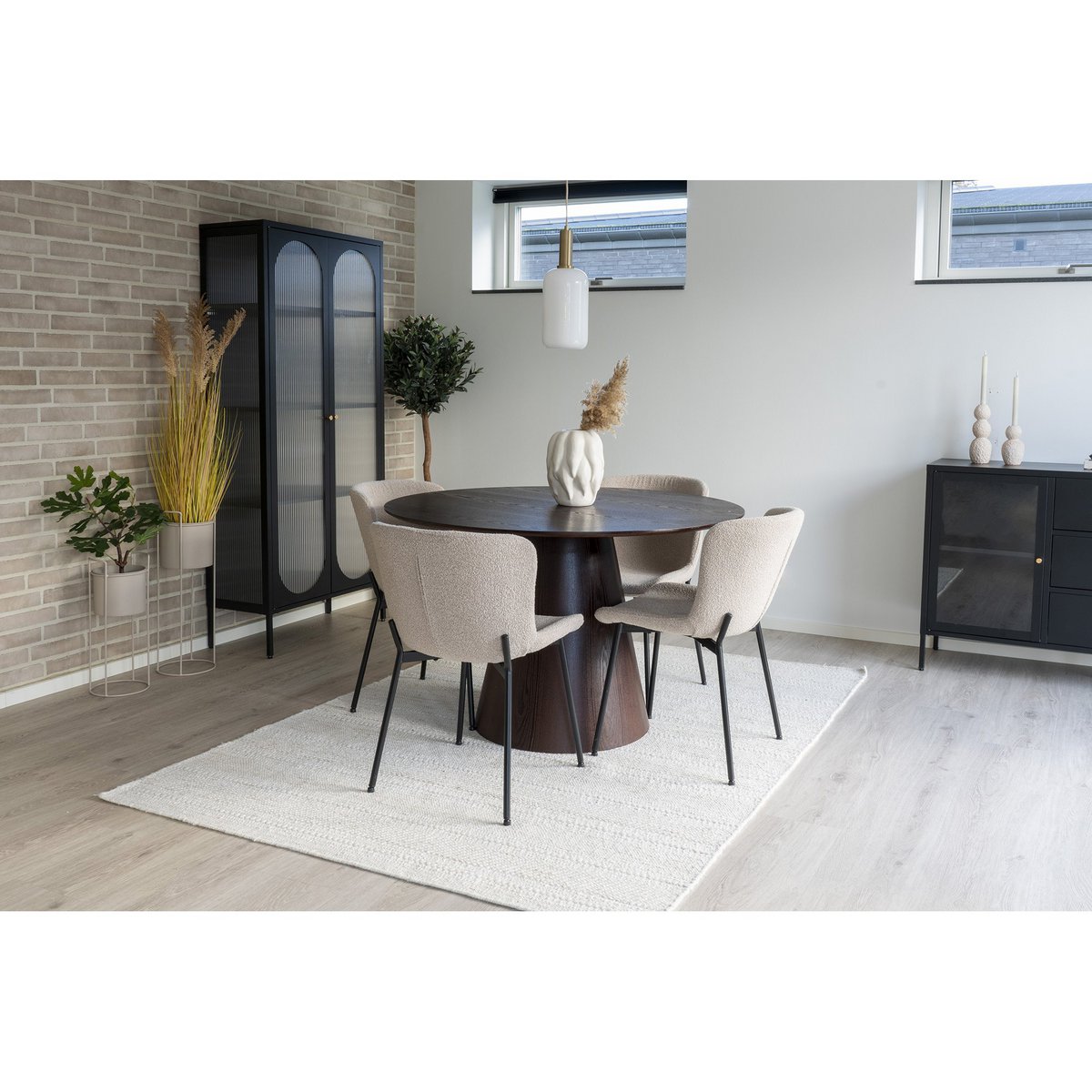 House Nordic ApS - Maceda Dining Chair - Eetkamerstoel in bouclé, beige met zwarte poten - Set van 2 - Deco Delights
