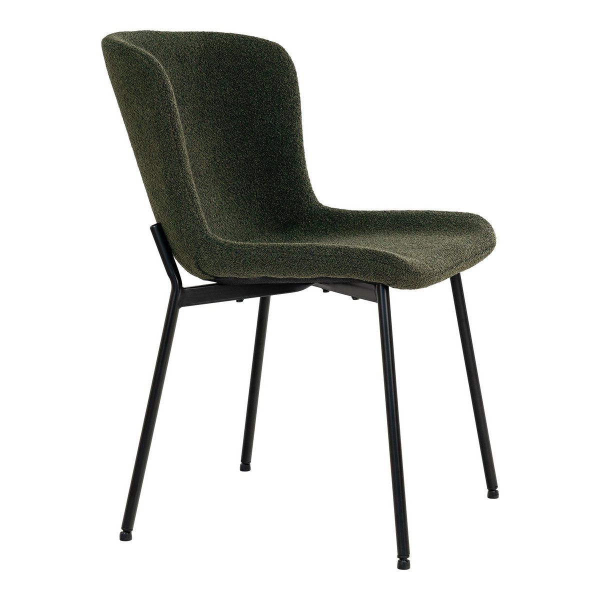 House Nordic ApS - Maceda Eetkamerstoel - Donkergroen Bouclé, Zwarte Poten - Set van 2 - Deco Delights