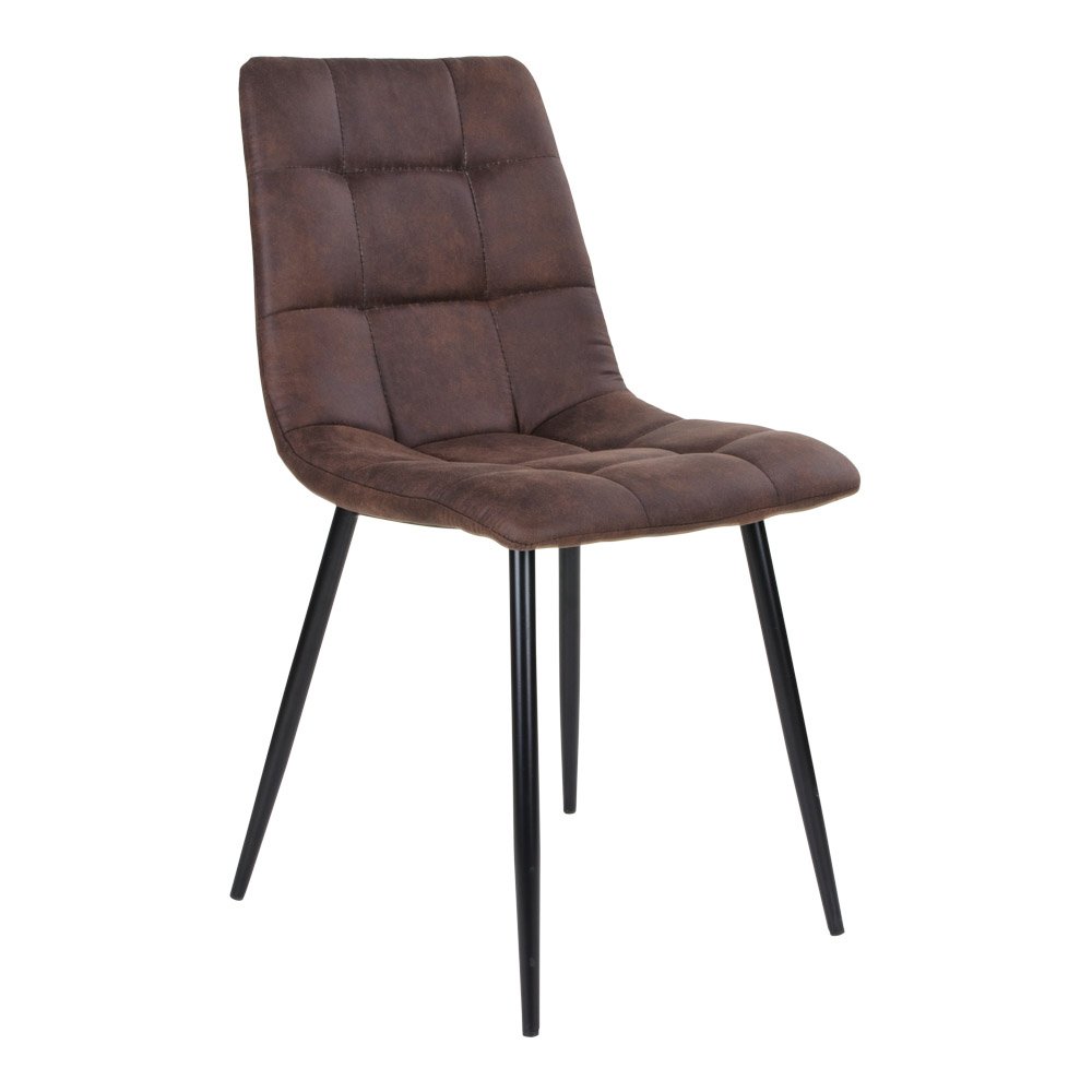 House Nordic ApS - Middelfart Eetkamerstoel - Bruin, microvezel, zwarte metalen poten - Set van 2 - Deco Delights