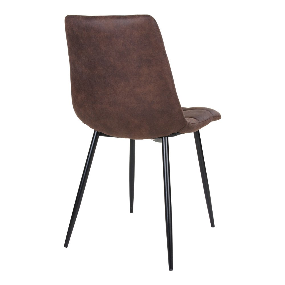 House Nordic ApS - Middelfart Eetkamerstoel - Bruin, microvezel, zwarte metalen poten - Set van 2 - Deco Delights