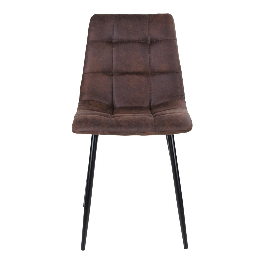 House Nordic ApS - Middelfart Eetkamerstoel - Bruin, microvezel, zwarte metalen poten - Set van 2 - Deco Delights