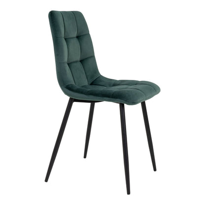 House Nordic ApS - Middelfart Eetkamerstoel - Polyester Fluweel, Staal, Donkergroen - Set van 2 - Deco Delights