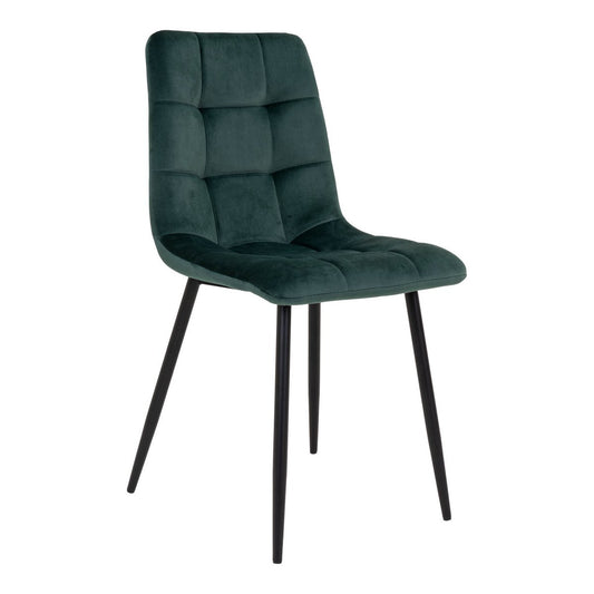 House Nordic ApS - Middelfart Eetkamerstoel - Polyester Fluweel, Staal, Donkergroen - Set van 2 - Deco Delights