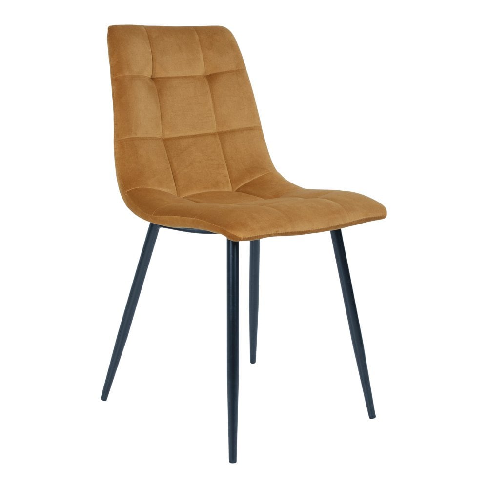 House Nordic ApS - Middelfart Eetkamerstoel - Polyester Fluweel, Staal, Mosterdgeel - Set van 2 - Deco Delights