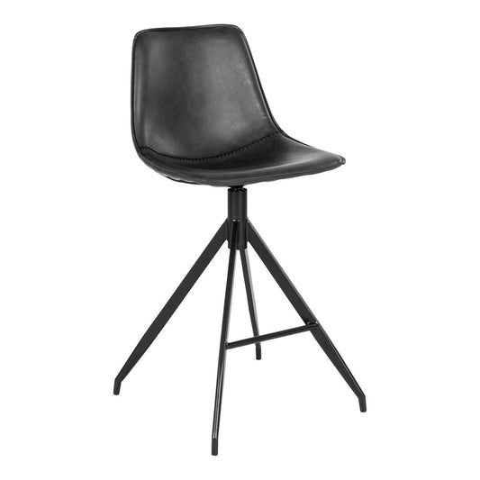 House Nordic ApS - Monaco Counter Chair - Zwart, PU, zwarte metalen poten, 51x44x96cm - set van 2 - Deco Delights