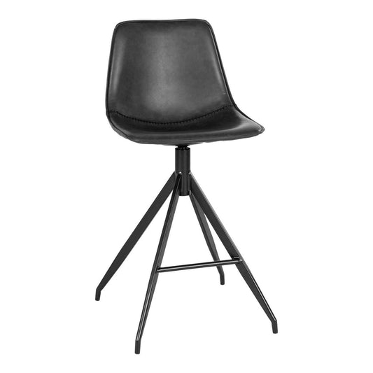 House Nordic ApS - Monaco Counter Chair - Zwart, PU, zwarte metalen poten, 51x44x96cm - set van 2 - Deco Delights