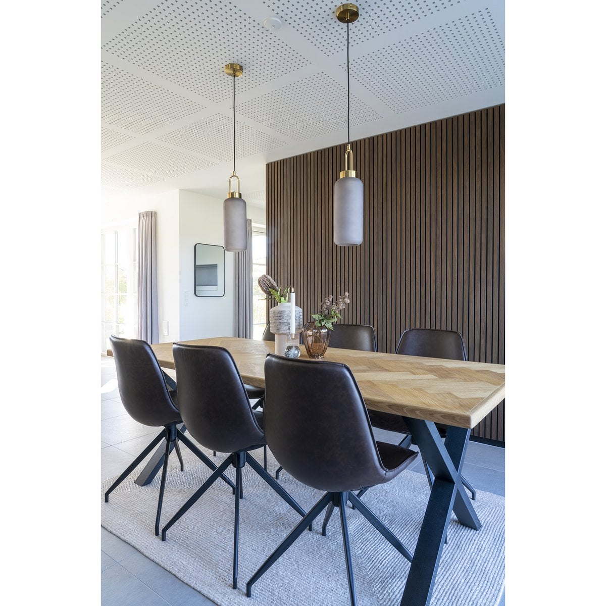 House Nordic ApS - Monaco Eetkamerstoel - Donkerbruin, PU/Staal, 56x48x86 cm - Set van 2 - Deco Delights