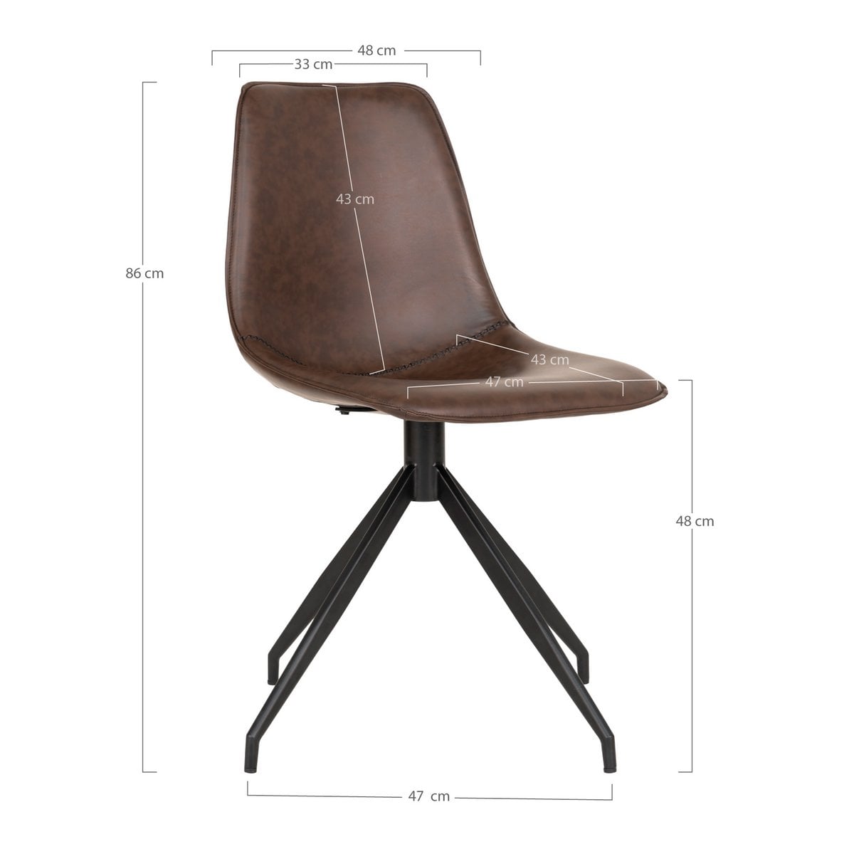 House Nordic ApS - Monaco Eetkamerstoel - Donkerbruin, PU/Staal, 56x48x86 cm - Set van 2 - Deco Delights
