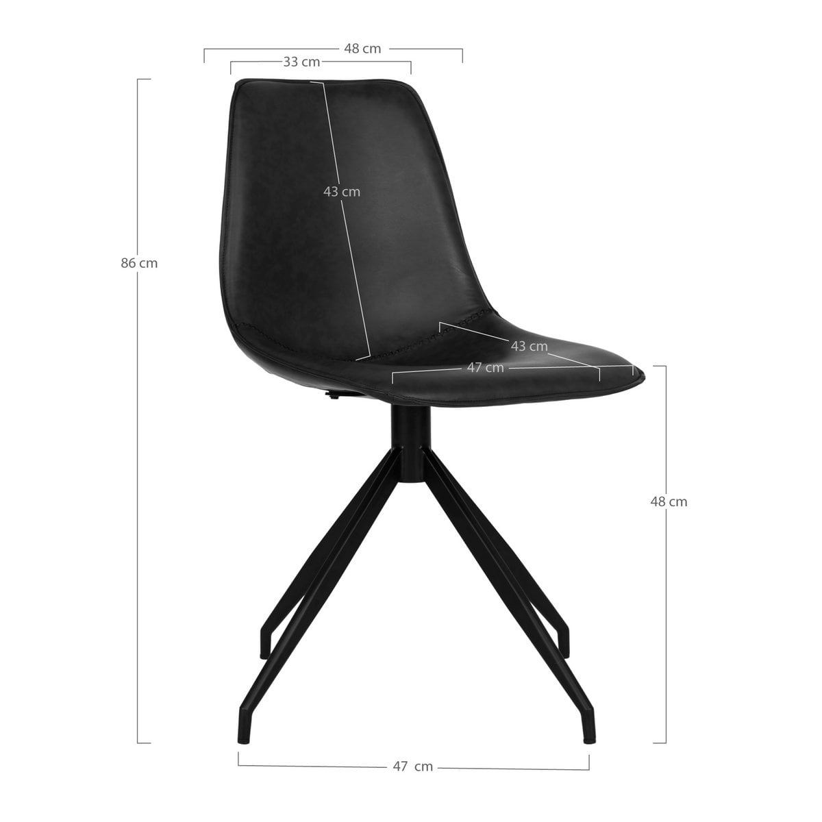 House Nordic ApS - Monaco Eetkamerstoel - Zwart, PU/Staal, 56x48x86 cm - Set van 2 - Deco Delights