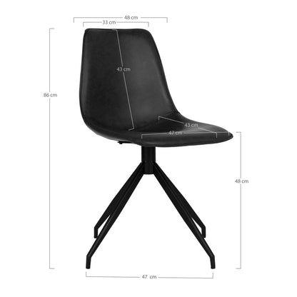 House Nordic ApS - Monaco Eetkamerstoel - Zwart, PU/Staal, 56x48x86 cm - Set van 2 - Deco Delights