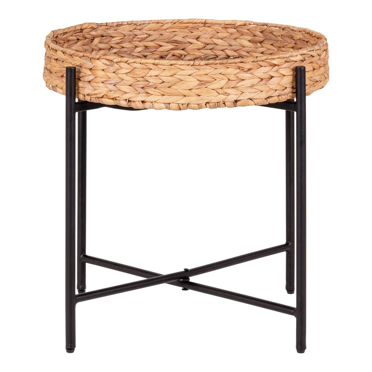 House Nordic ApS - Naro Bijzettafel - Waterhyacint, Metaal, Zwart/Natuurlijk - Ø50x48,5 cm - Deco Delights