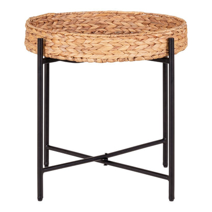 House Nordic ApS - Naro Bijzettafel - Waterhyacint, Metaal, Zwart/Natuurlijk - Ø50x48,5 cm - Deco Delights