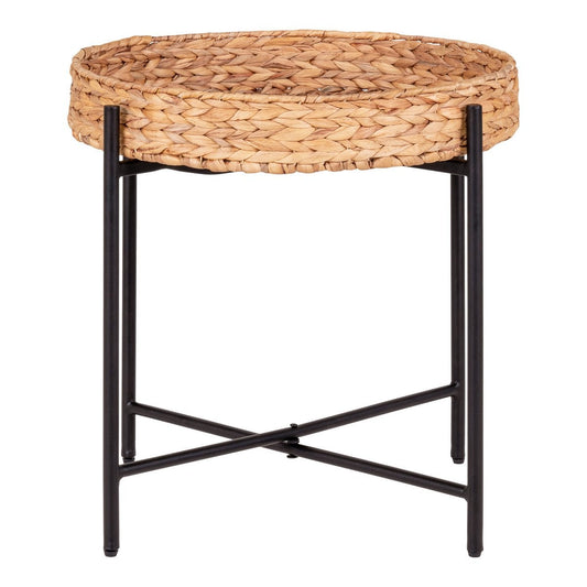 House Nordic ApS - Naro Bijzettafel - Waterhyacint, Metaal, Zwart/Natuurlijk - Ø50x48,5 cm - Deco Delights