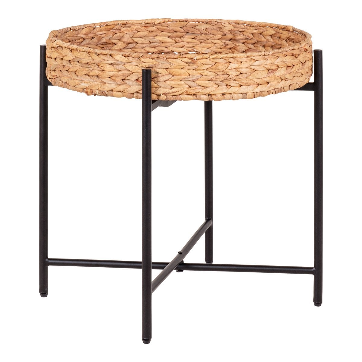 House Nordic ApS - Naro Bijzettafel - Waterhyacint, Metaal, Zwart/Natuurlijk - Ø50x48,5 cm - Deco Delights