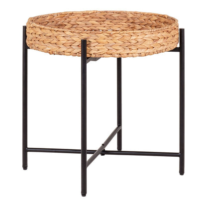 House Nordic ApS - Naro Bijzettafel - Waterhyacint, Metaal, Zwart/Natuurlijk - Ø50x48,5 cm - Deco Delights