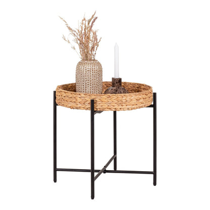 House Nordic ApS - Naro Bijzettafel - Waterhyacint, Metaal, Zwart/Natuurlijk - Ø50x48,5 cm - Deco Delights