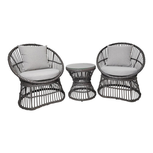 House Nordic ApS - Natal Lounge Set - Loungeset, rotan, grijs, incl. Kussens - Deco Delights